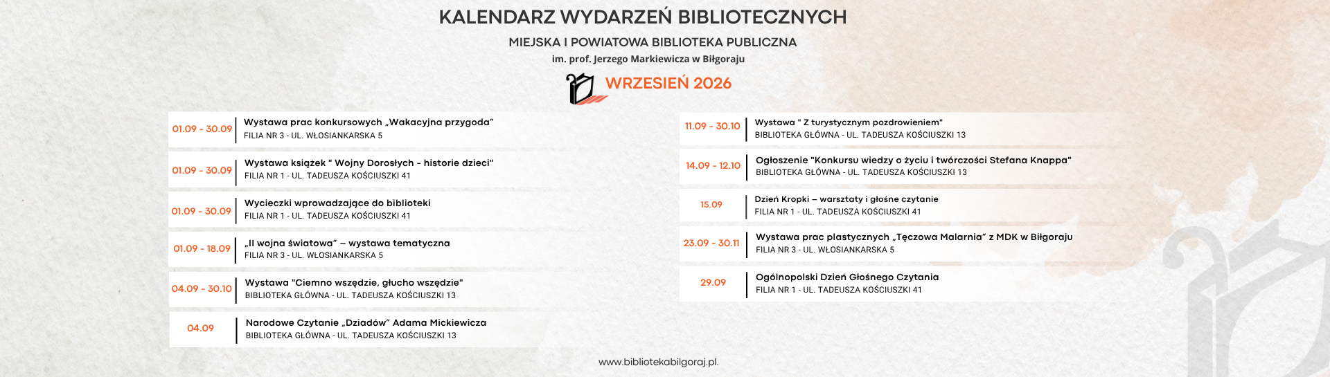 Kalendarz wydarzeń - wrzesień